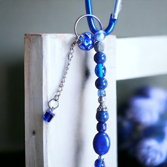 Hand Crafted Accessories - Lovely Blue & Crystal Beaded Hand Crafted Keychain